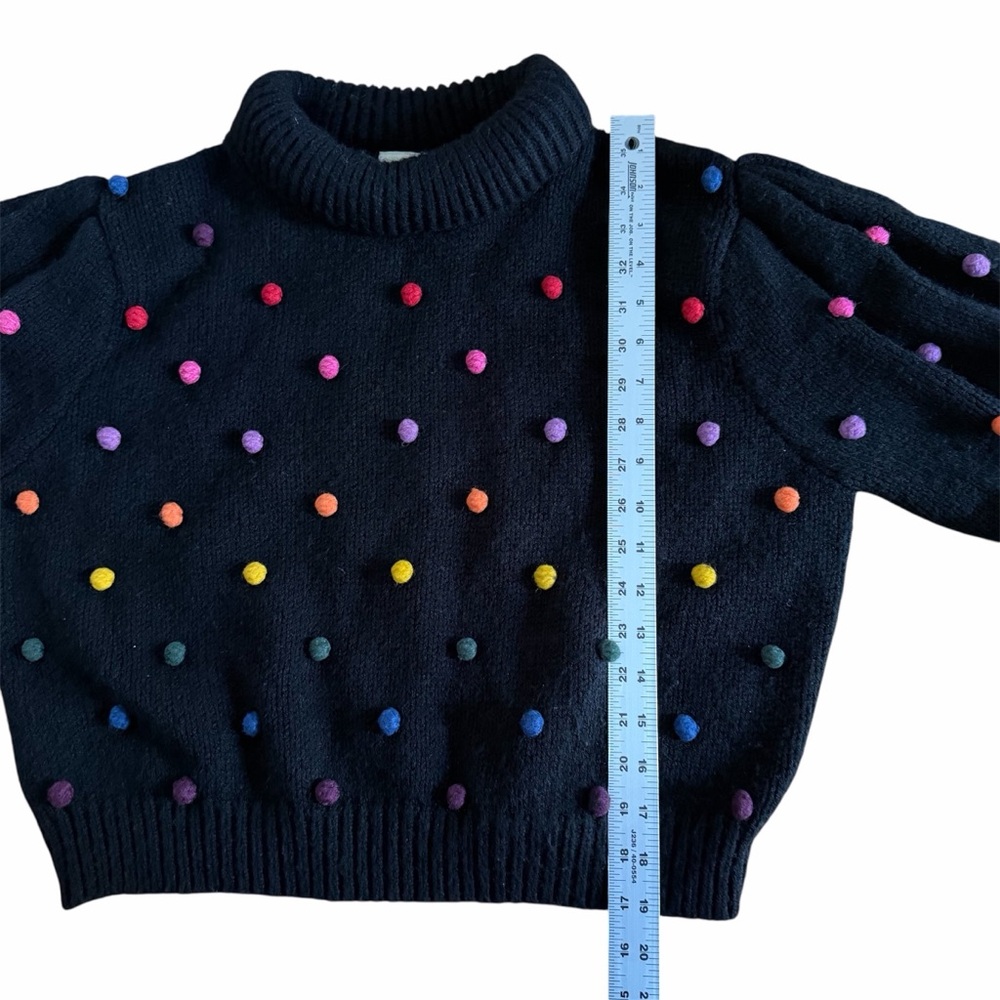 FARM RIO Rainbow Dot Pom Pom Sweater Black & Multicolor - EUC, Large - Picture 14 of 16